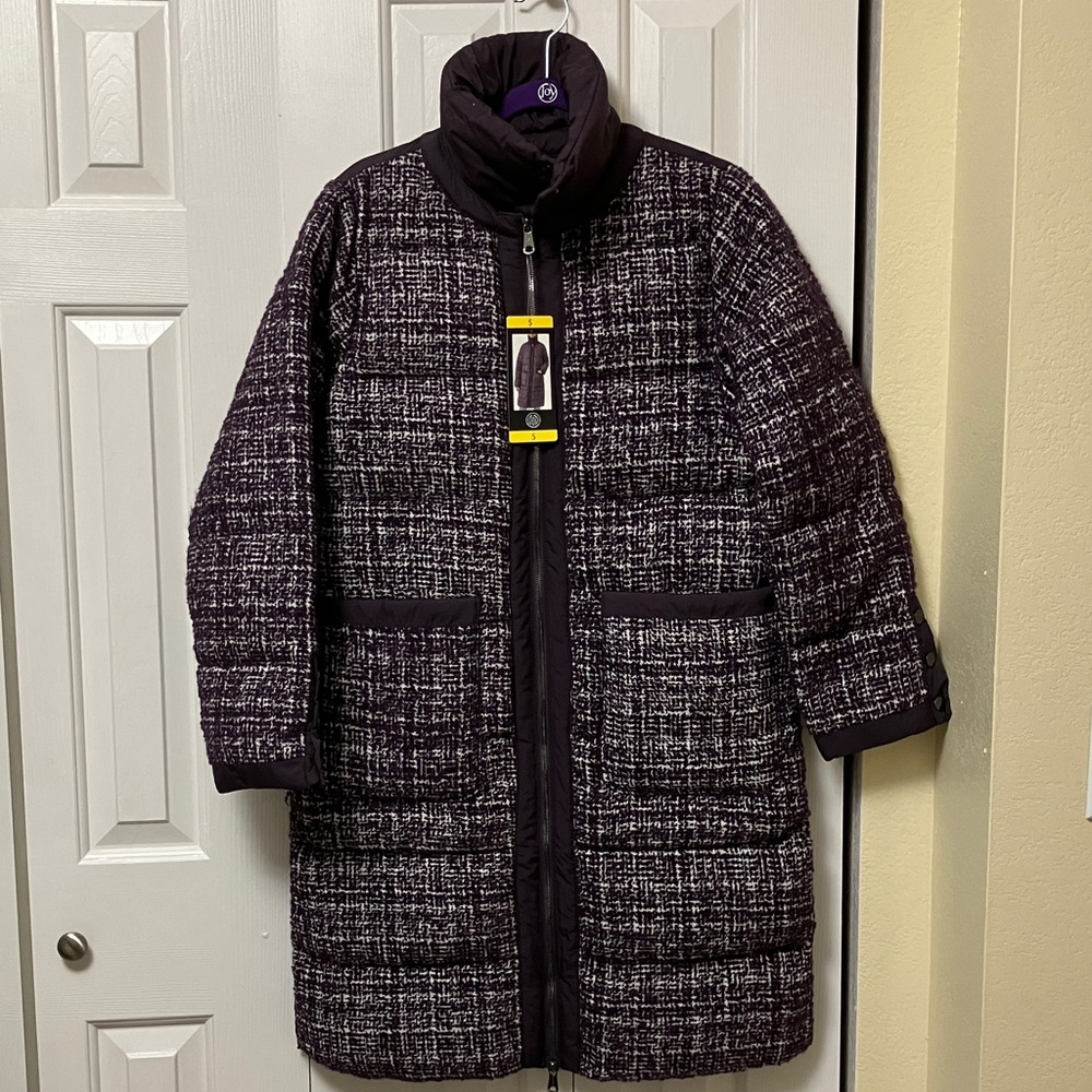 Bernardo Textured Plum and White Puffer Jacket